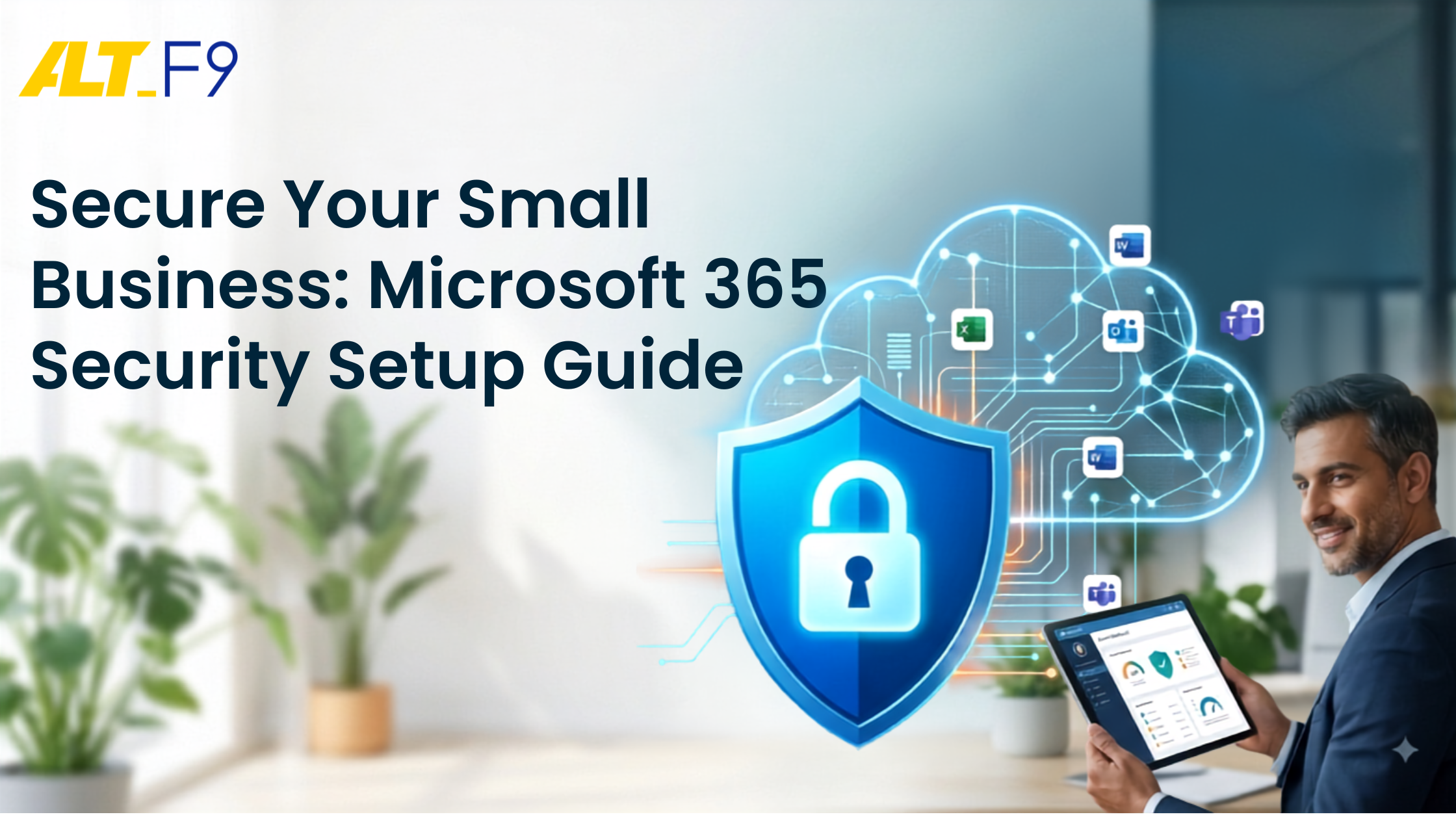 Microsoft 365 security setup guide for small businesses with cloud protection and cybersecurity shield